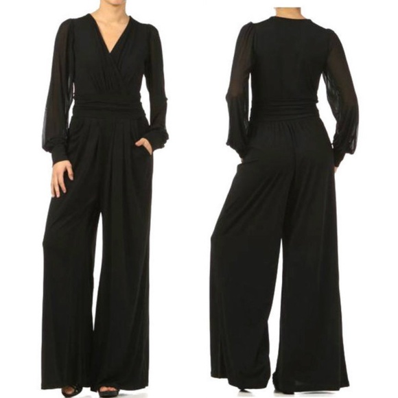 Pants & Jumpsuits | Sale Black Wide Leg Palazzo Jumpsuit | Poshmark